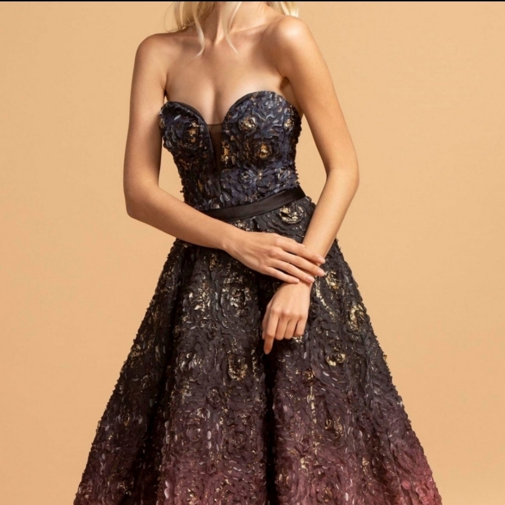 Elegant Strapless Black and Gold Dress